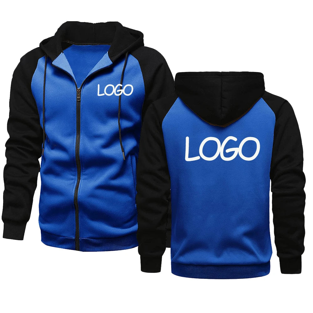 Sweat à capuche décontracté pour hommes et femmes, personnalisé avec votre Logo de marque, hauts contrastés, fermeture éclair, personnalité de rue, cadeaux personnalisés, DIY bricolage