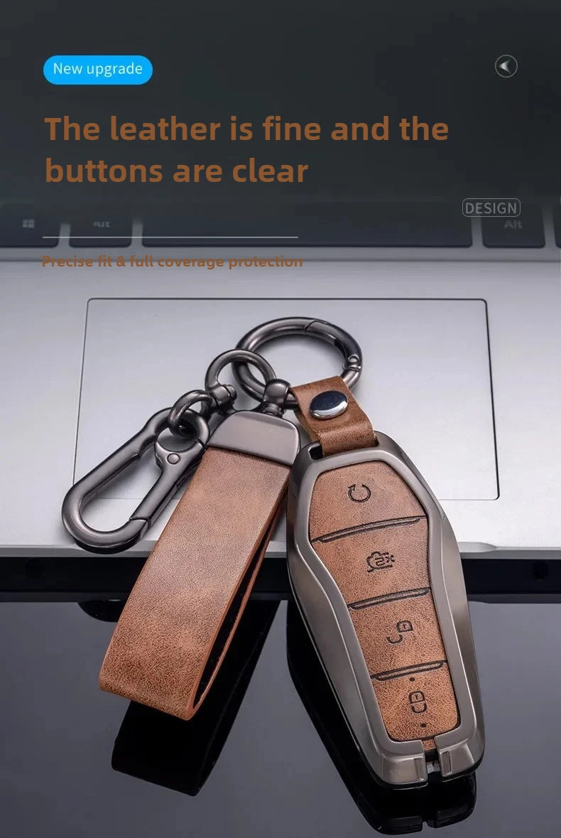 Étui pour clé pour BYD Song Plus Atto 3 Han EV Tang DM Qin joint dauphin cuir métal porte-clés à distance porte-clés accessoires de voiture