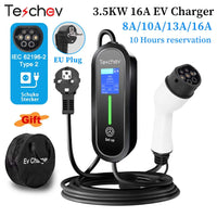 Teschev-Chargeur EV Portable pour Voiture Électrique, Boîtier de Charge EVSE Type 2, Niveau 2, J1772 Vope1, 3,5 KW, 16A