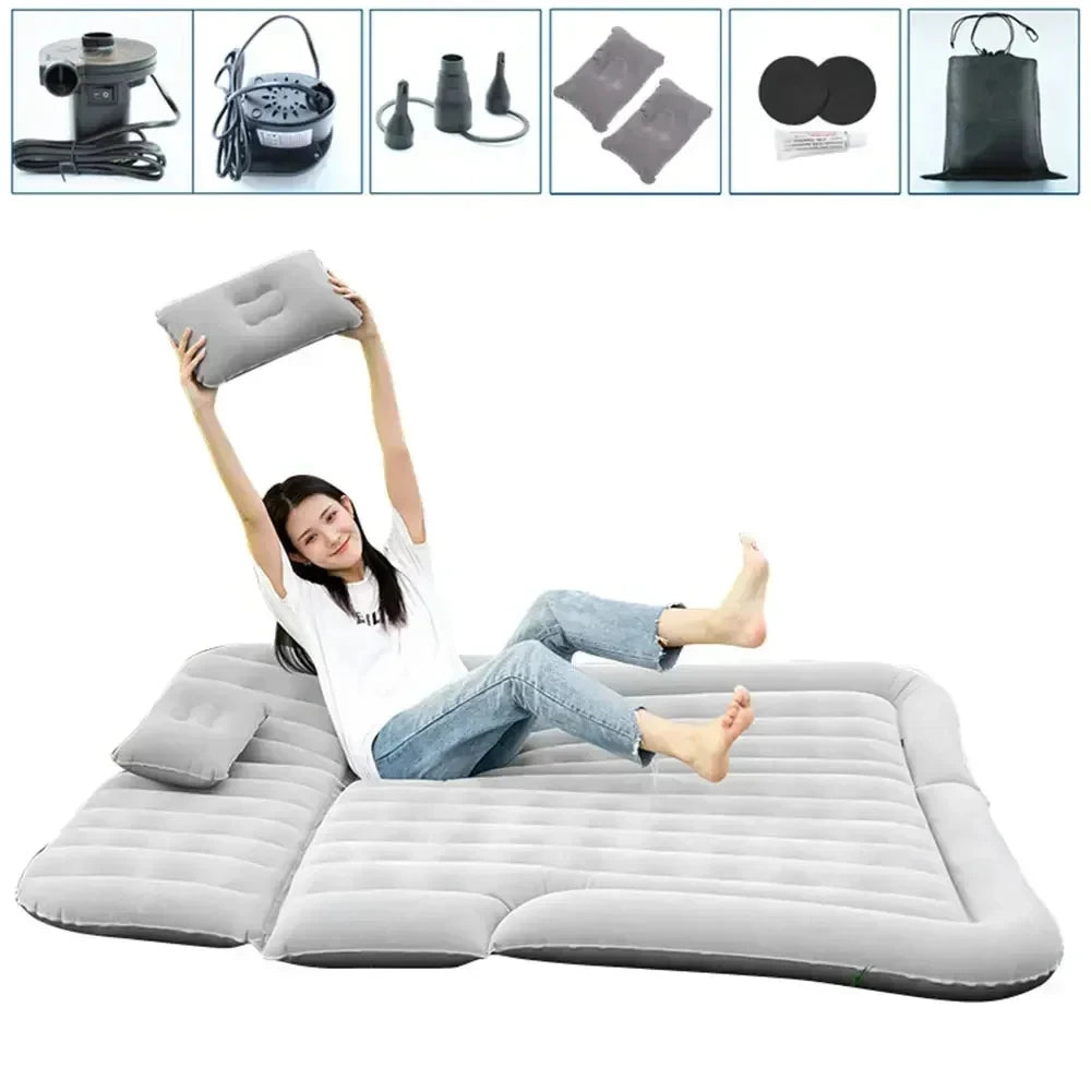 Lit gonflable de voiture 2 en 1, matelas de voyage gonflable multifonction, flocage en PVC, coussin de repos doux pour voiture SUV