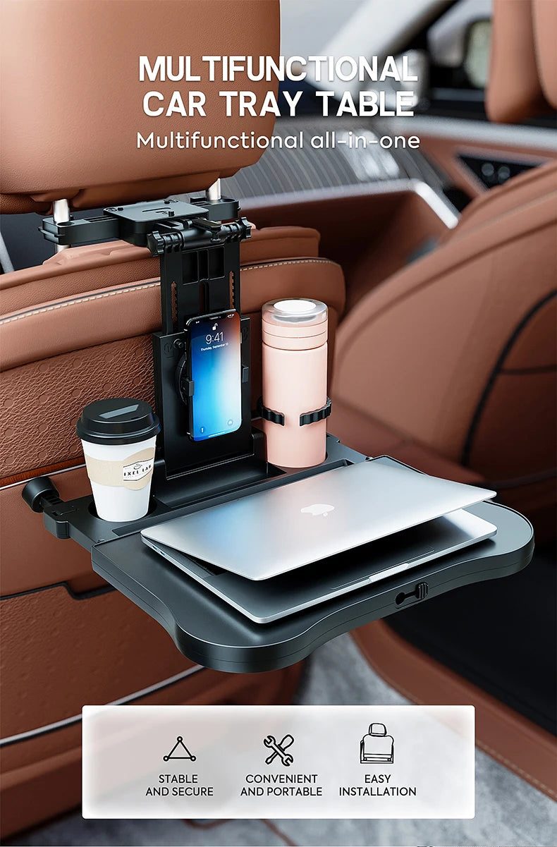 Plateau de voyage multifonctionnel haut de gamme pour voiture, pliable, avec porte-gobelet, adaptable à la plupart des voitures, idéal pour les voyages en voiture