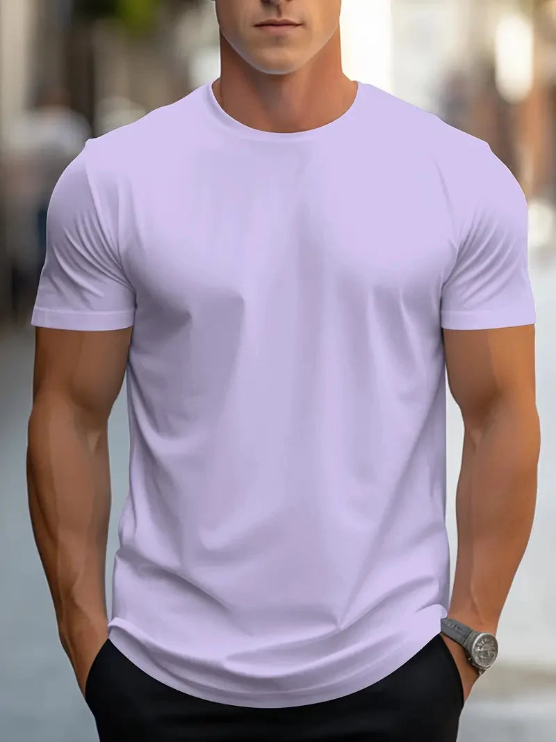T-shirt à Manches Courtes et Col Rond pour Homme, Vêtement Simple, de Couleur Unie, de Haute Qualité, Confortable, Respirant, Décontracté et Polyvalent, pour Été