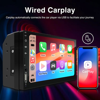2DIN 7 pouces voiture multimédia MP5 lecteur vidéo filaire CarPlay Android Auto Mirrorlink écran tactile FM AUX Bluetooth USB charge rapide