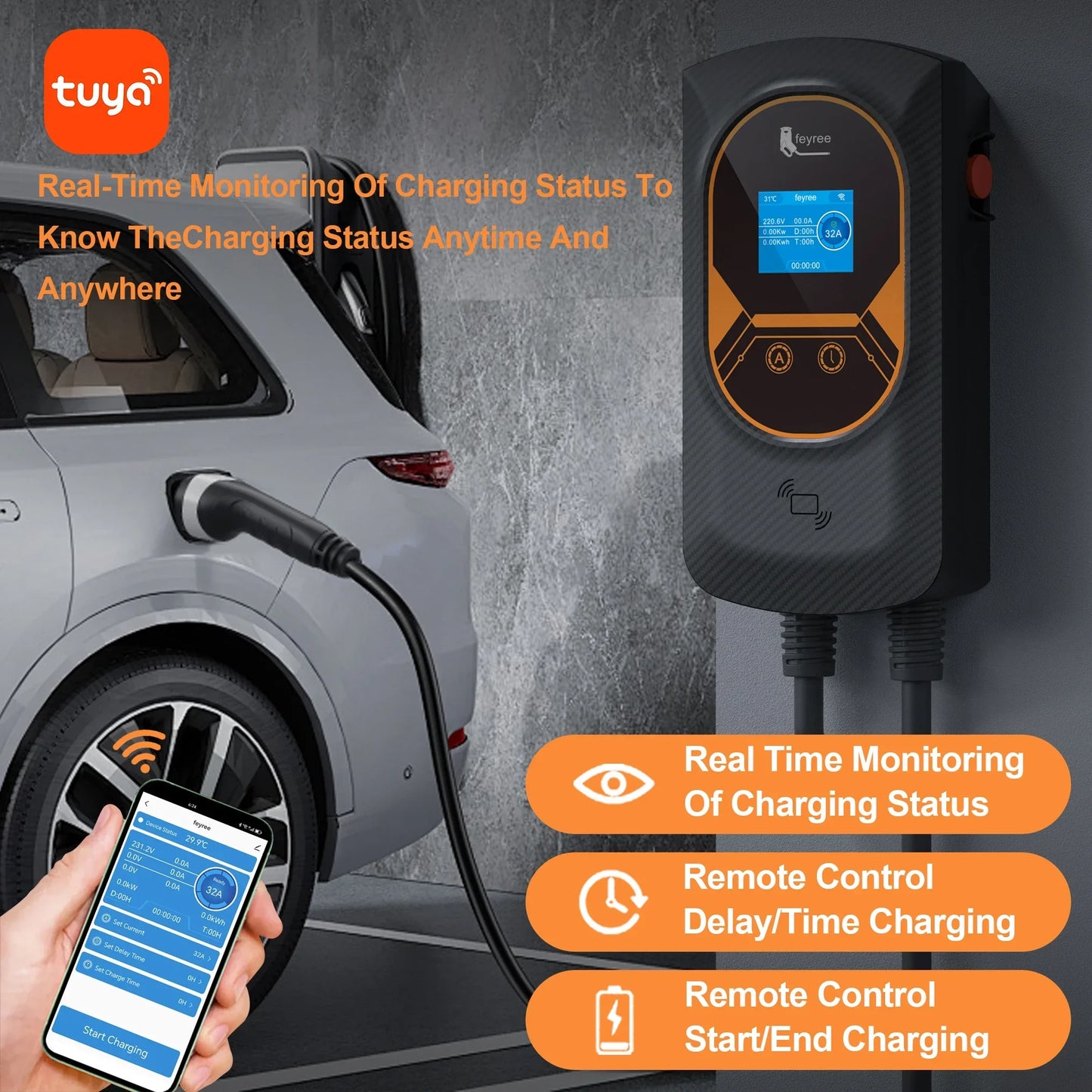 Fey123-Chargeur de voiture EVSE Wallbox Vope2 pour véhicule électrique, station de charge triphasée, câble 32A, 7,6 kW, 11kW, 22kW