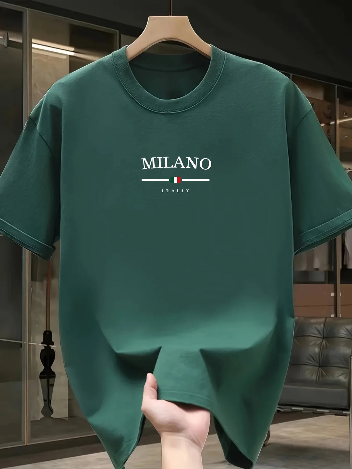 T-shirt à manches courtes et col rond pour hommes, 100% pur coton, à la mode, décontracté, ample, style italien, lettre Milan imprimée
