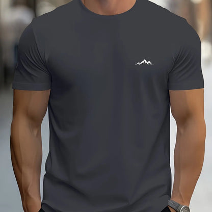 T-shirt à manches courtes et col rond pour hommes, 100% pur coton, à la mode, sport décontracté, ample, imprimé montagne, été