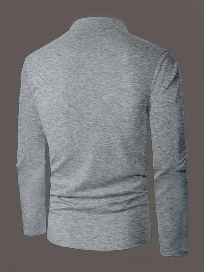 Un polo élégant à col rond pour hommes, uni épissé, adapté à porter à la maison en été, automne et hiver