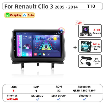 Srnubi CarPlay autoradio lecteur multimédia pour Renault Clio 3 2005 2006 2007 2008 2009 2010-2014 Android Auto GPS 2din autoradio