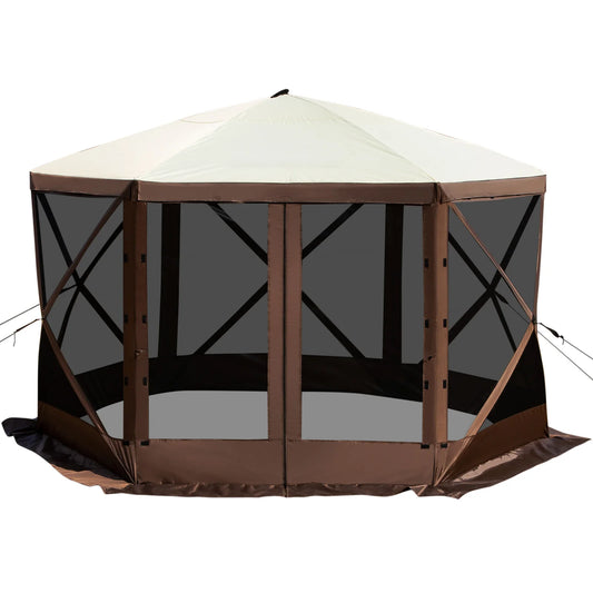 SucceBuy Gazebo de camping pop-up Abri auvent de camping 6 faces 12' x 12' / 10' x 10' Tentes et auvents pare-soleil Camping et randonnée