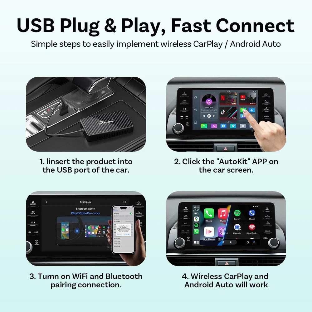 OTTOCAST Play2 vidéo Pro Carplay Ai Box adaptateur automatique Android sans fil intégré Youtube Netflix pour VW Benz Ford 99% de voitures