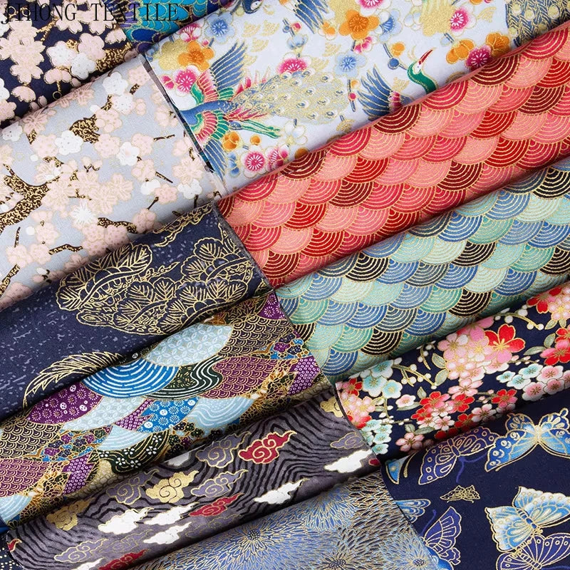 Tissu bronzé Kimono japonais 50x145cm, tissu en coton imprimé fleurs de cerisier Sushi, matériaux de bricolage, accessoires de Patchwork pour la couture