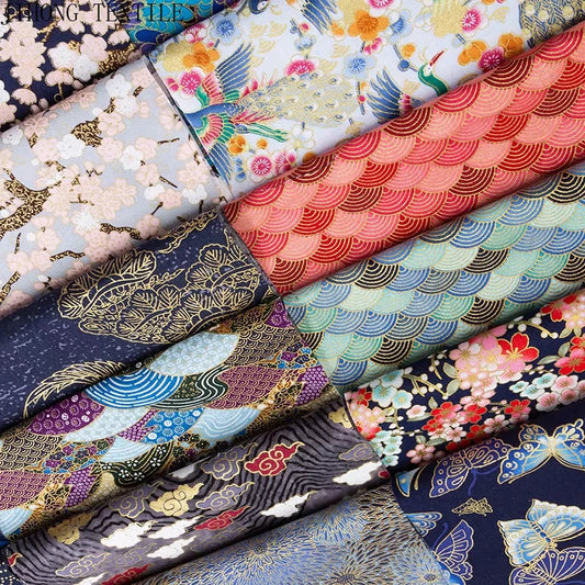 Tissu bronzé Kimono japonais 50x145cm, tissu en coton imprimé fleurs de cerisier Sushi, matériaux de bricolage, accessoires de Patchwork pour la couture