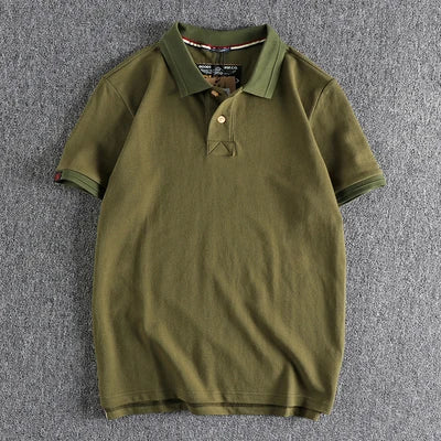 T-shirt rétro américain à manches courtes pour hommes, Polo à revers de couleur unie, à la mode, 100% coton, hauts d'affaires décontractés