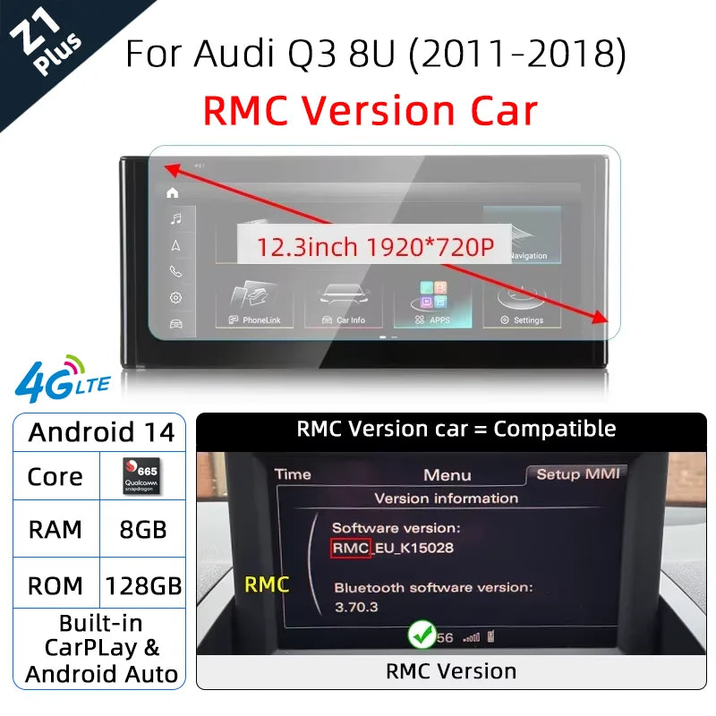 Android 14 sans fil CarPlay pour Audi Q3 8U 2011-2018 écran tactile Navigation WiFi DSP multimédia lecteur Radio accessoires