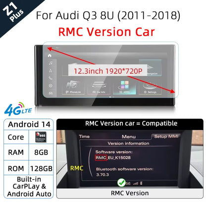 Android 14 sans fil CarPlay pour Audi Q3 8U 2011-2018 écran tactile Navigation WiFi DSP multimédia lecteur Radio accessoires