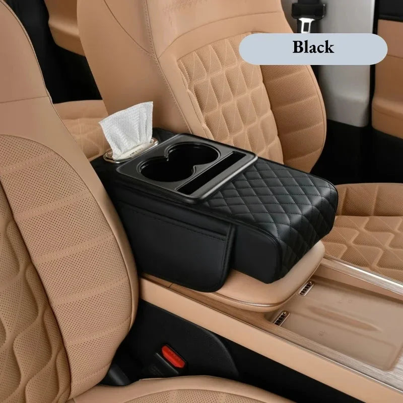 Coussin de repose-bras pour console centrale de voiture, housse de coussin de repose-bras avec 2 porte-gobelets, protection de coussin de repose-bras toutes saisons pour voiture