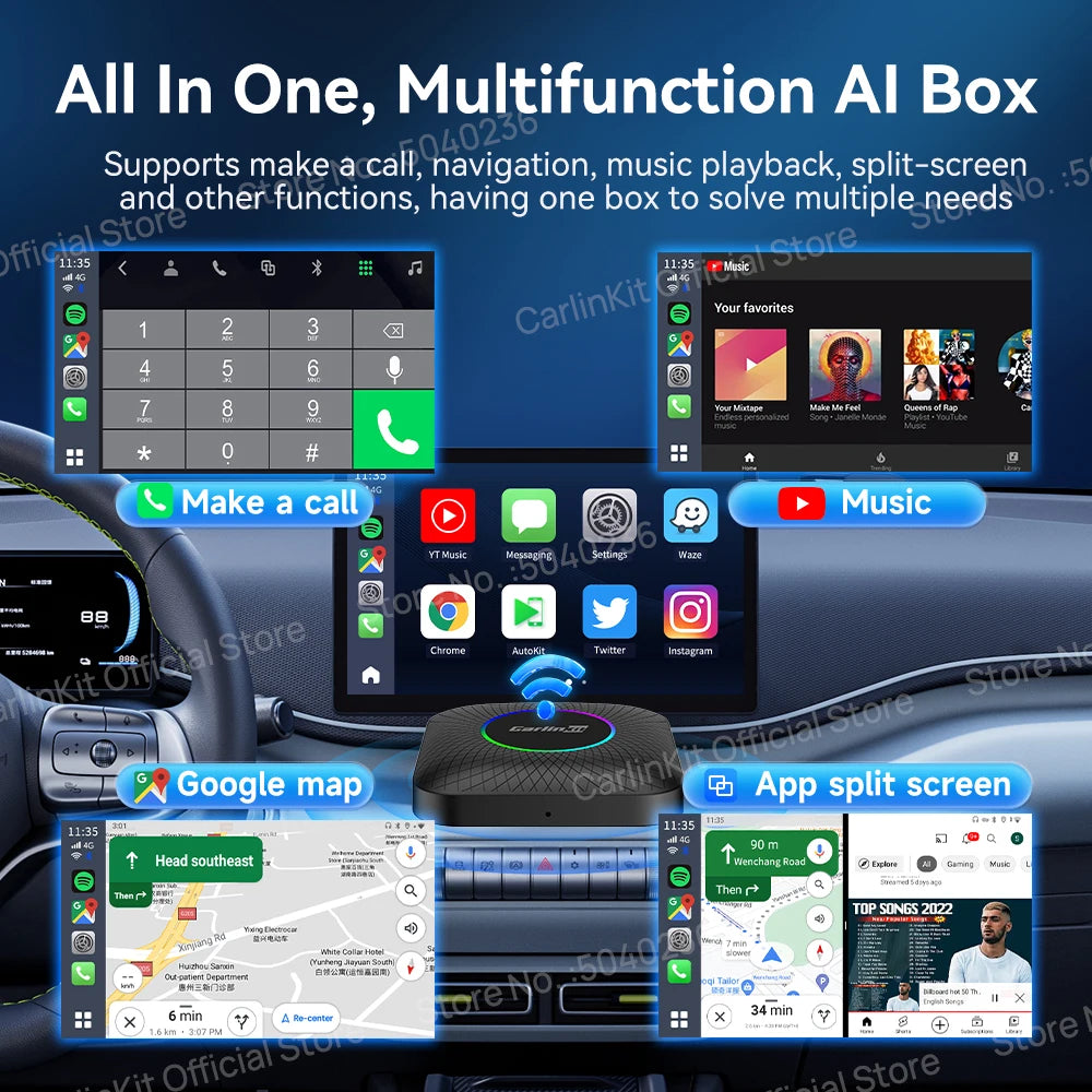 2026 NOUVEAU CarlinKit Android 13 TV Box LED 8 Go + 128 Go SM6225 8-Core CarPlay sans fil Android Auto Adaptateur USB sans fil Prise en charge Netflix IPTV YouTube Tiktok Spotify GPS 4 Go + 64 Go