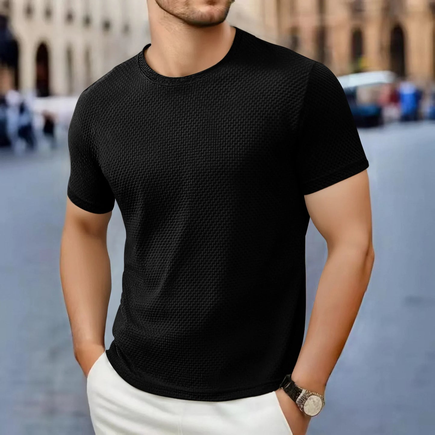 تي شيرت رجالي بأكمام قصيرة، كاجوال، بتصميم عظم الزهرة الجديد، لون سادة، ياقة دائرية، عصري، مسامي، مريح، قميص صيفي متعدد الاستخدامات، 2025