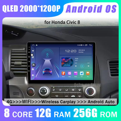 Android 15 Carplay autoradio pour Honda Civic 8 2005 - 2012 lecteur multimédia Navigation GPS 4G Audio No 2 Din 2 Din DVD