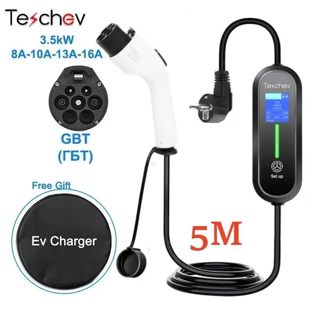 Chargeur de voiture Portable GBT Type 1 Type 2, 16a, EV Portable avec câble de 3.5M 5M, Station de recharge de voiture réglable en courant
