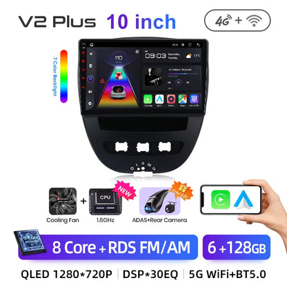 Junsun CarPlay sans fil pour Apple Auto autoradio stéréo pour Peugeot 107 Toyota Aygo citroën 2005-2014 GPS écran tactile multimédia