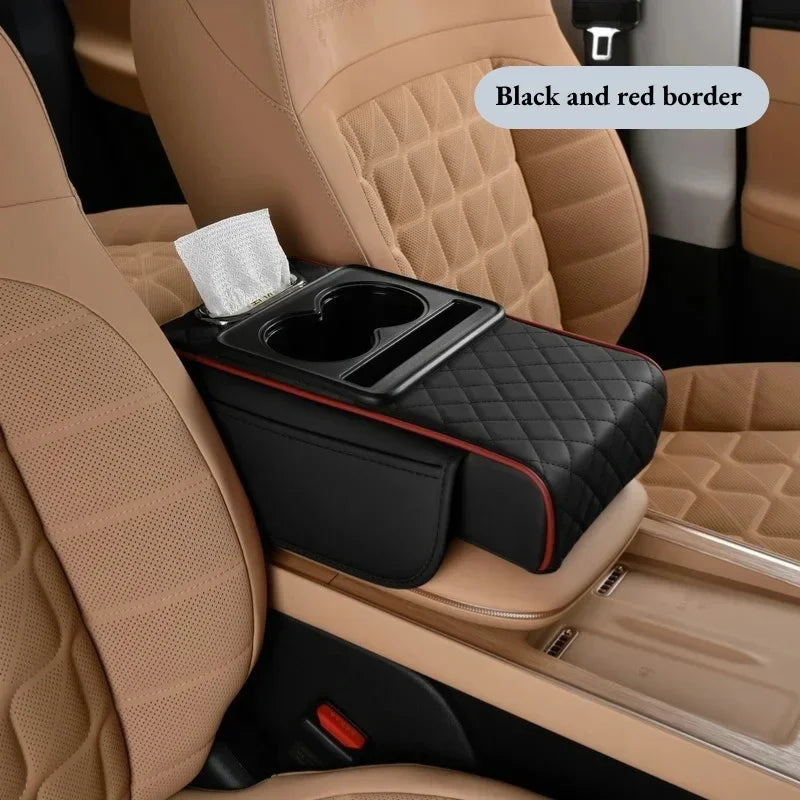 Coussin de repose-bras pour console centrale de voiture, housse de coussin de repose-bras avec 2 porte-gobelets, protection de coussin de repose-bras toutes saisons pour voiture