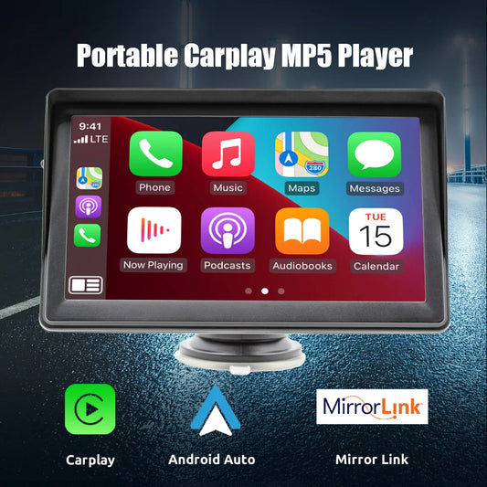 Autoradio Portable lecteur vidéo multimédia sans fil CarPlay Android Auto écran tactile 7 pouces avec AUX FM pour caméra de recul ﻿