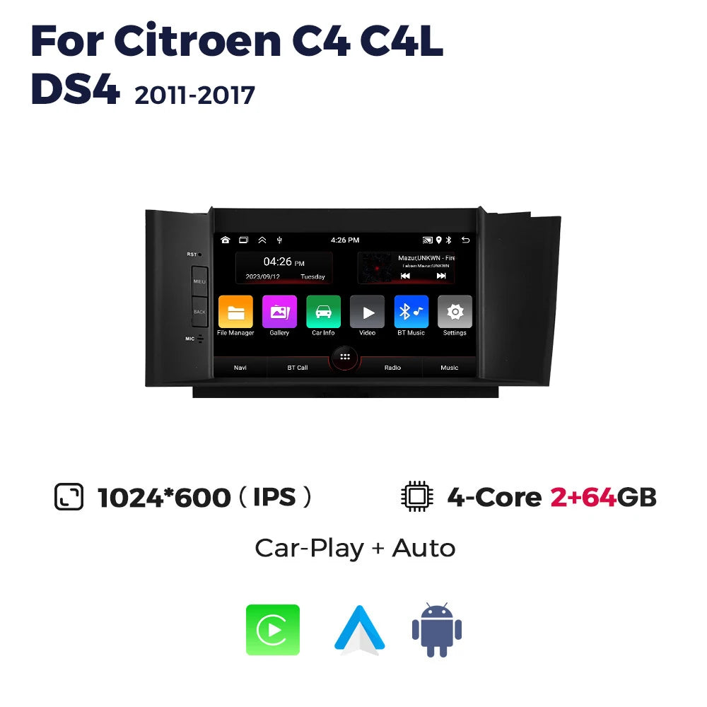 Autoradio Android 15 pour citroën C4 C4L DS4, sans fil, Carplay, Navigation GPS automatique, lecteur vidéo multimédia stéréo, nouveauté 2026