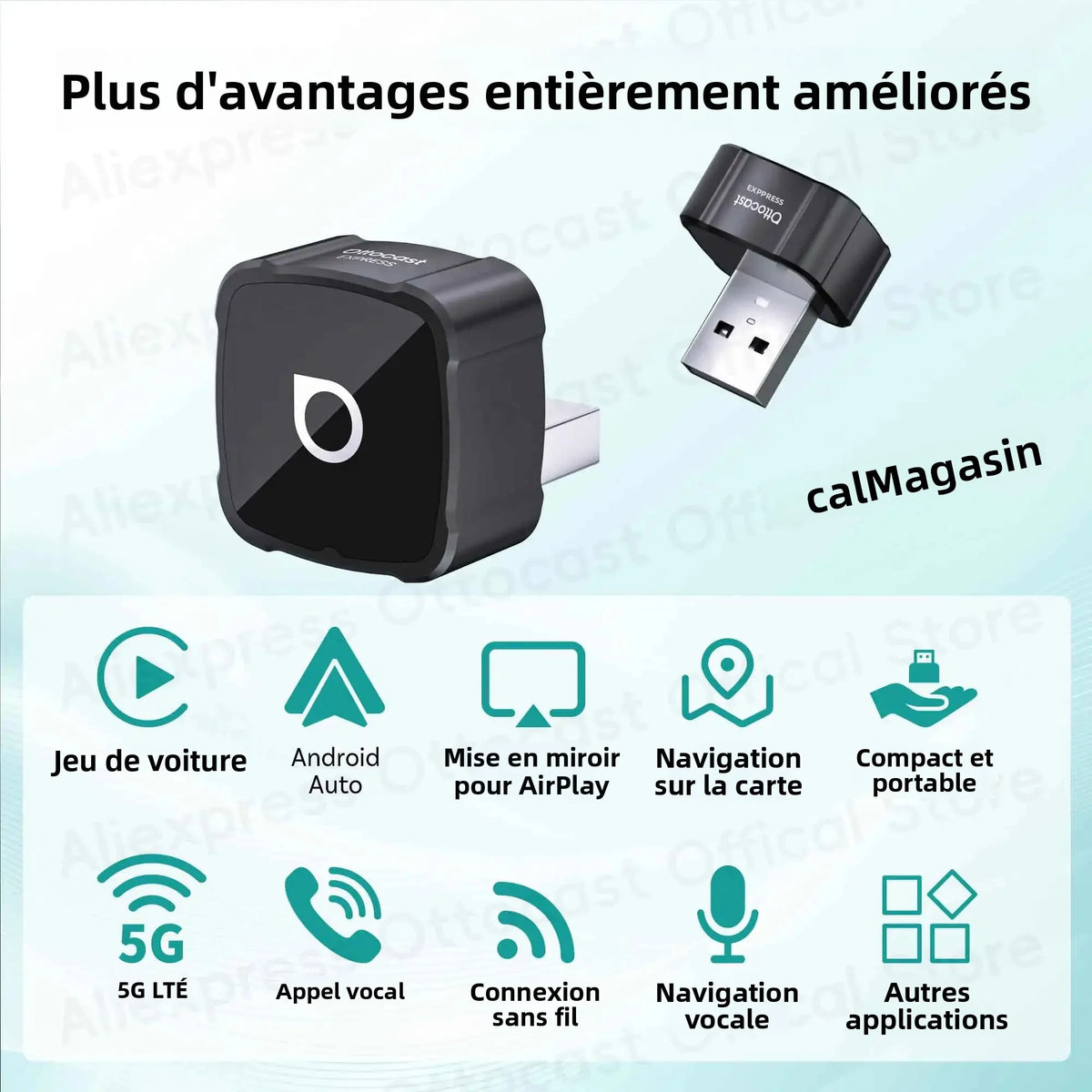 Adaptateur Cube 3-en-1 OTTOCAST Express MINI AIR 4.0 sans fil CarPlay Android Auto pour iOS, Mise en Miroir d'Écran, Accessoires Auto 2026