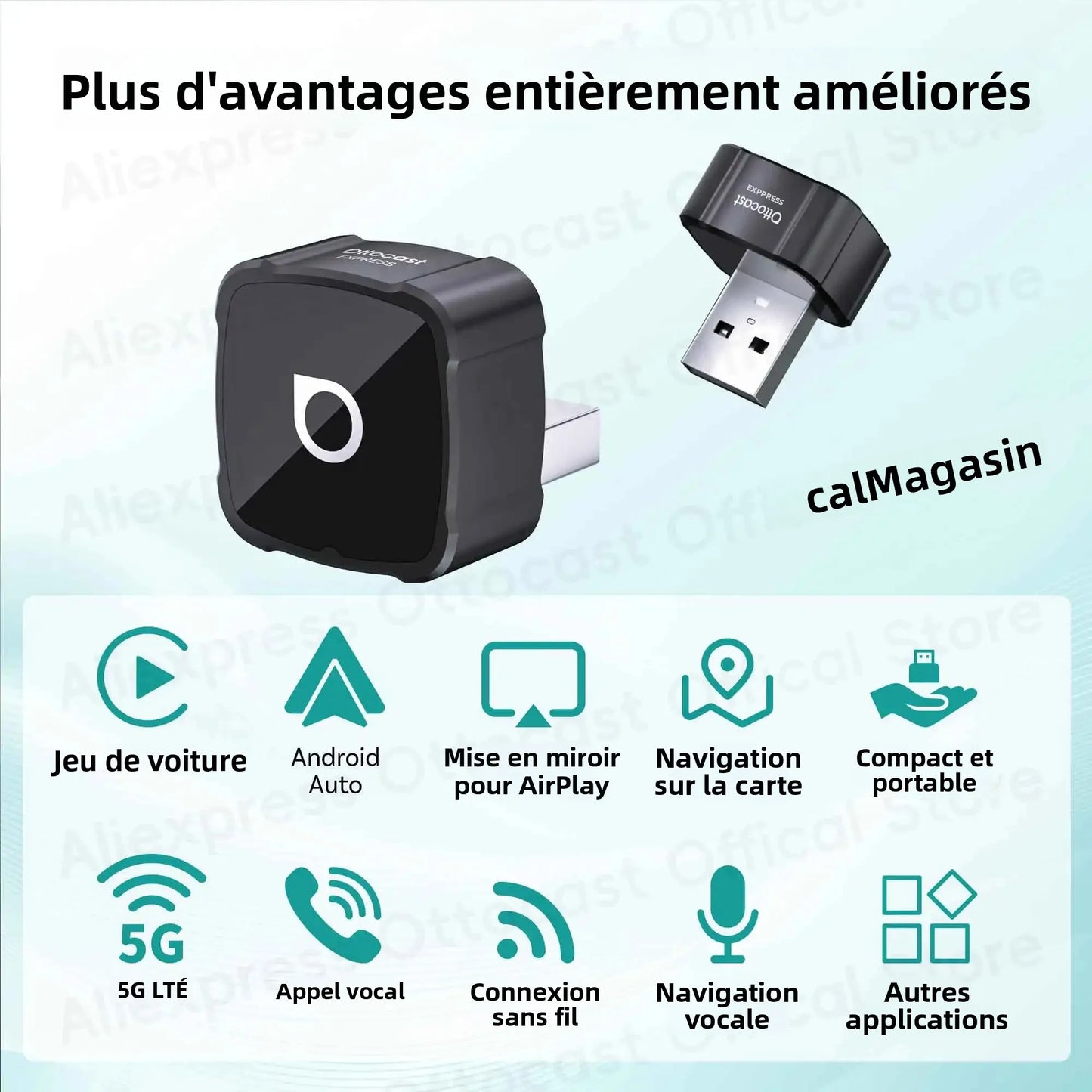 Adaptateur Cube 3-en-1 OTTOCAST Express MINI AIR 4.0 sans fil CarPlay Android Auto pour iOS, Mise en Miroir d'Écran, Accessoires Auto 2026