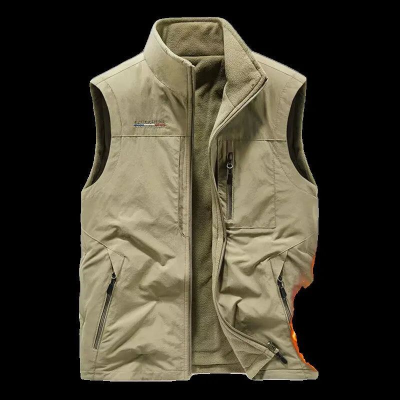 Gilet de sport d'extérieur pour homme, doublé polaire, épais, automne-hiver, décontracté, col montant, grande taille, coupe classique