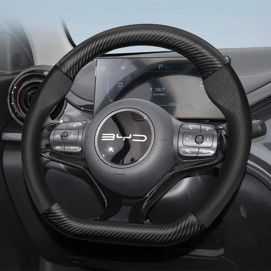 Housse de volant en cuir respirant, Texture fibre de carbone mate, adaptée au Dolphin Mini Seal Atto 3 King Shark 6 Song Pro Seagull F0 Sealion 7 Yuan Plus Dmi, accessoires de voiture