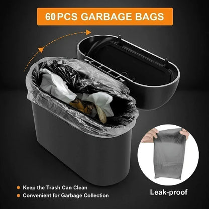 Mini poubelle de voiture anti-fuite avec couvercle, 1 pièce, petits accessoires de voiture comprenant 60 (300) sacs poubelles pour l'intérieur du véhicule