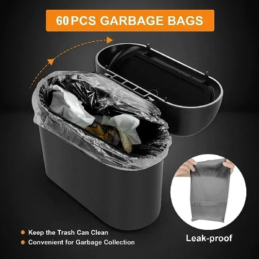 Mini poubelle de voiture anti-fuite avec couvercle, 1 pièce, petits accessoires de voiture comprenant 60 (300) sacs poubelles pour l'intérieur du véhicule