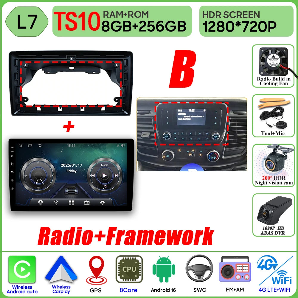Autoradio Android 16 pour Ford Transit personnalisé Transit V363 350 lecteur multimédia Carplay Navigation GPS 4G Wifi vidéo stéréo 2din