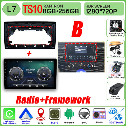 Autoradio Android 16 pour Ford Transit personnalisé Transit V363 350 lecteur multimédia Carplay Navigation GPS 4G Wifi vidéo stéréo 2din