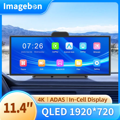 Imagebon amélioré 11,4′′ H70 Pro 4K ADAS Écran intégré pour voiture DVR sans fil CarPlay et Android Auto Vision nocturne GPS Caméra de tableau de bord