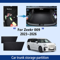 Accessoires de voiture pour Zeekr 009 2023 ~ 2026, cloison de rangement épaisse pour coffre, rangement multifonction, organisateur de pièces intérieures automobiles