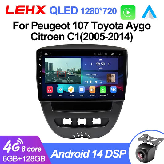 LEHX-Autoradio L6 Pro, Android 14, 2 Din, Stéréo, CarPlay, Limitation de Courant, GPS, pour Voiture KIT 107, Toyota Aygo, Cristaux en C1 (2005-2014)