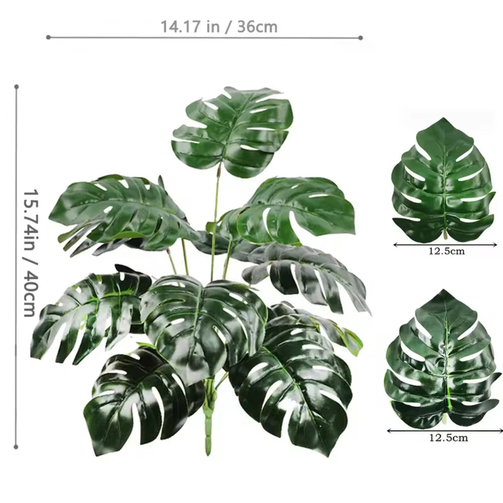 ورقة Monstera اصطناعية بلاستيكية، نبات مزيف للزينة بوعاء، مناسبة لديكور المنزل، 60-100 سم