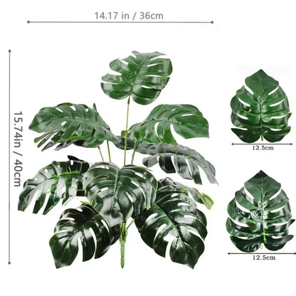 ورقة Monstera اصطناعية بلاستيكية، نبات مزيف للزينة بوعاء، مناسبة لديكور المنزل، 60-100 سم