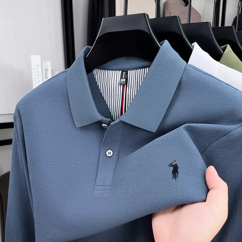 100% pur coton automne et hiver hommes mode sport marque brodé poney à manches longues POLO affaires t-shirt style décontracté