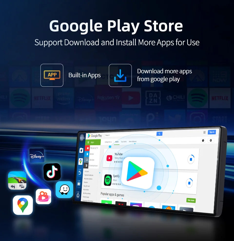 W60 11.3 ''8 Core Android 14 6 + 128GB lecteur multimédia Carplay et Android Auto 5G WiFi Google Play Youtube Netflix OTA mise à niveau
