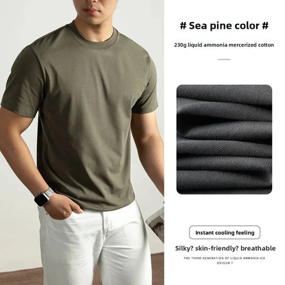 Haut de gamme lourd ammoniaque liquide brillant coton hommes à manches courtes T-Shirt été coupe ample respirant haut décontracté