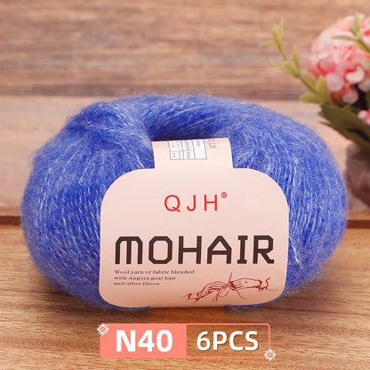 Fil Mohair doux et chaud, 6 paquets/150g, chaussettes de pull en tricot faites à la main, fil d'écharpe châle au Crochet, 60% Mohair, 40% acrylique