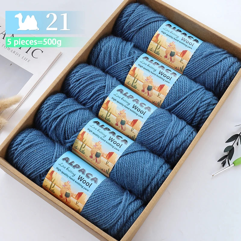 500g contient 5 écheveaux de fil de laine d'alpaga épais, 245 aiguilles, fil à tricoter, fil de matériel de bricolage pour pulls à tricoter, fil pour la fabrication de pulls en laine, grands manteaux, châles, chapeaux,