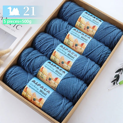 500g contient 5 écheveaux de fil de laine d'alpaga épais, 245 aiguilles, fil à tricoter, fil de matériel de bricolage pour pulls à tricoter, fil pour la fabrication de pulls en laine, grands manteaux, châles, chapeaux,