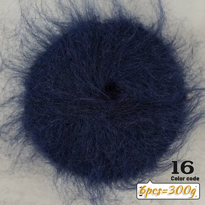 Fil de Mohair d'alpaga coloré à cheveux longs de 300 g, matériel de bricolage fait à la main, aiguilles à tricoter, pull pour femme, manteau, boule de fil de châle, 1 pièce = 6 pièces = 300 grammes