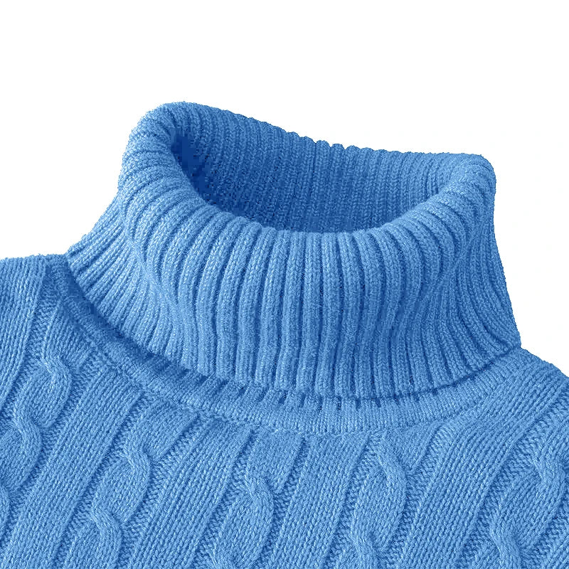 Pull tricoté à manches longues pour hommes, coupe cintrée, col roulé, pull décontracté, haut basique et lourd, hiver