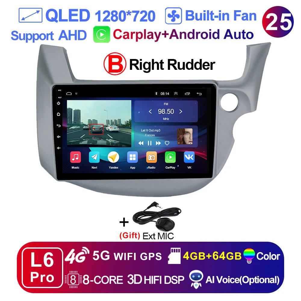 LEHX-Autoradio L6 Pro Android 14, 4G, Carplay, DVD, Stéréo, 2 DIN, Unité Centrale, Limitation GPS, pour Voiture HONDA FIT JAZZ (2007-2013)